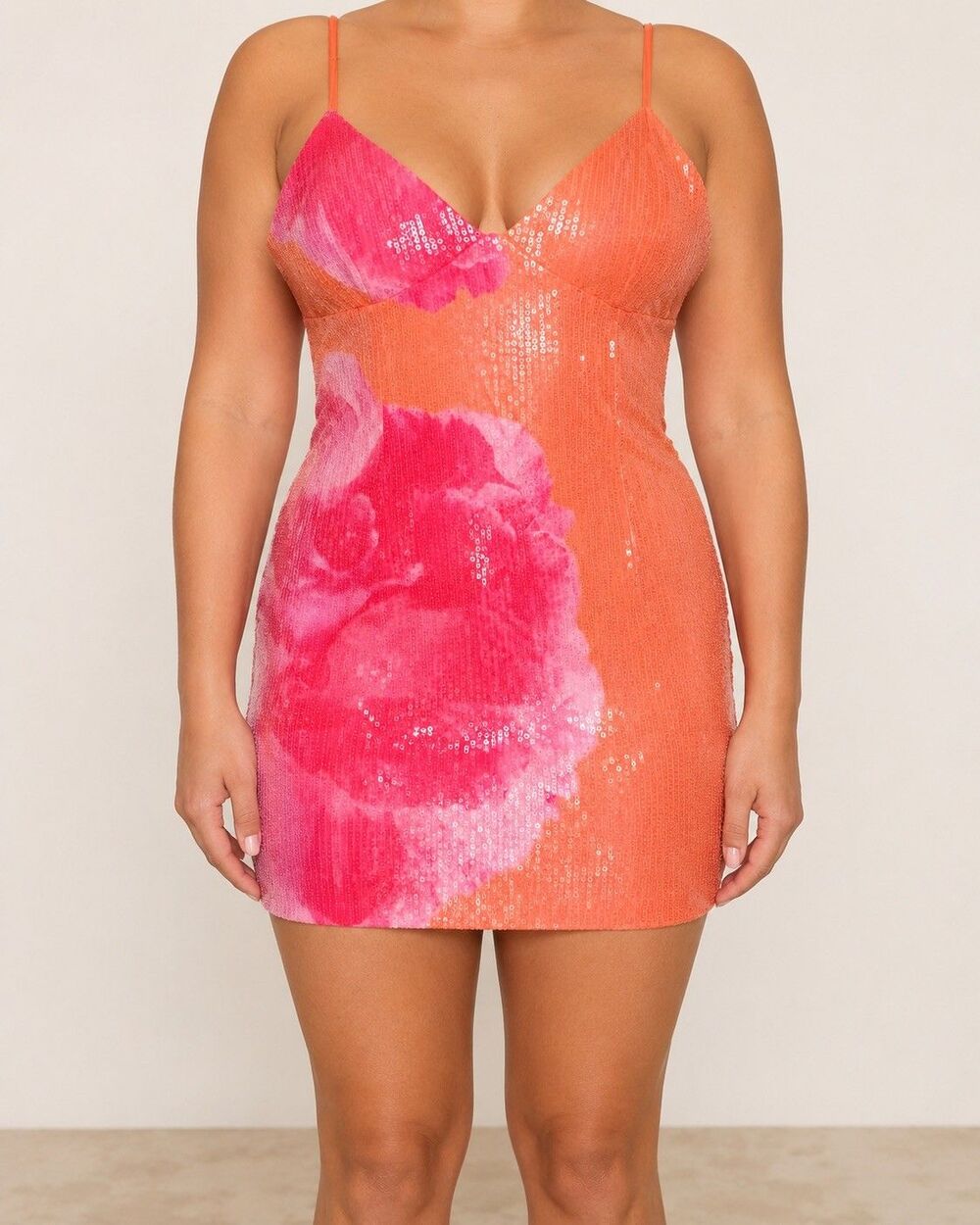 White Fox Boutique The Hills Tangerine Blossom Sequin Mini Dress Orange Pink L